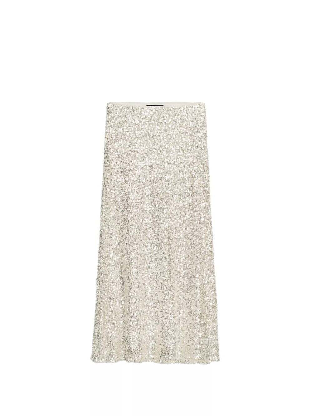Zara Sequin Maxi Skirt in Silver Cream